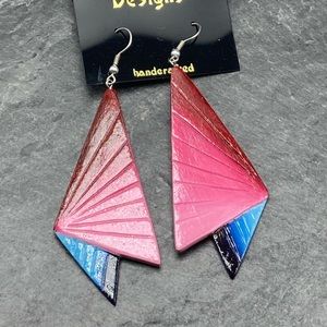 #406 NWT Women’s Vintage artisan wood paint novelty earrings African abstract